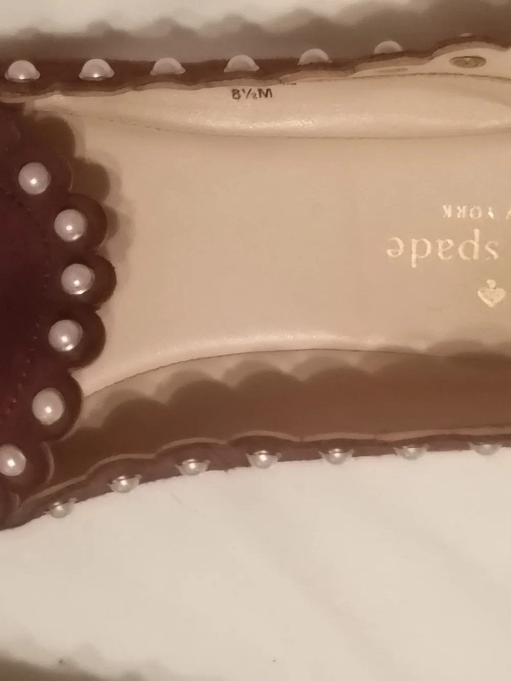 kate spade Burgundy Suede Pearl-Trim Scalloped Flats